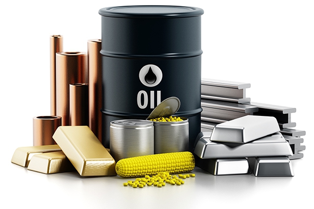 Öl, Kupfer, Mais, Silber und Gold als handelbare Rohstoffe