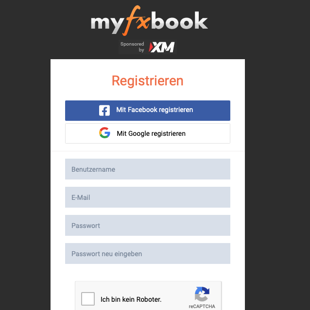 Myfxbook Registrierung