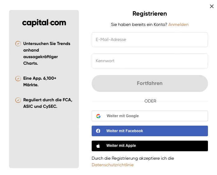 Capital.com Anmeldung