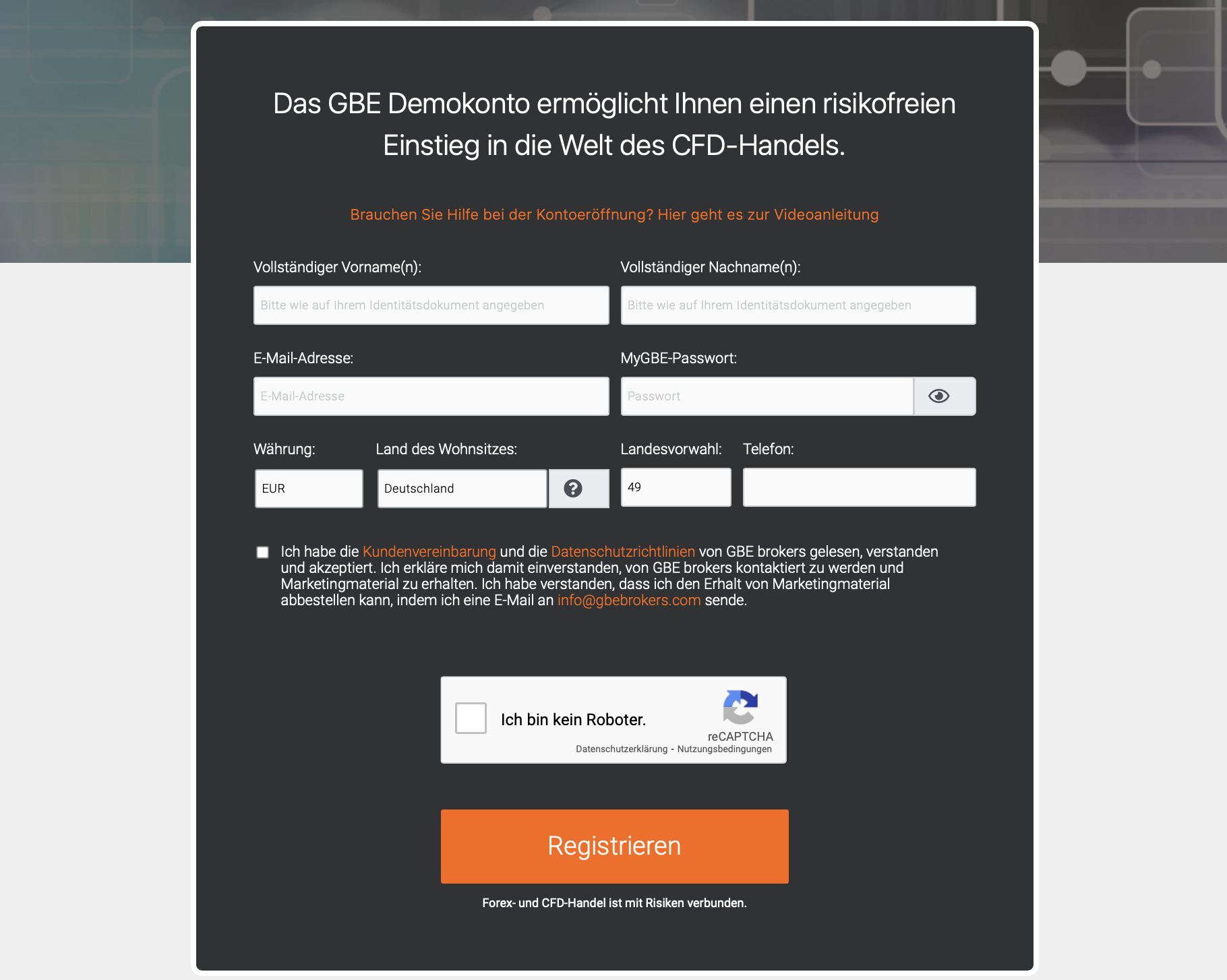 GBE Demokonto Registration