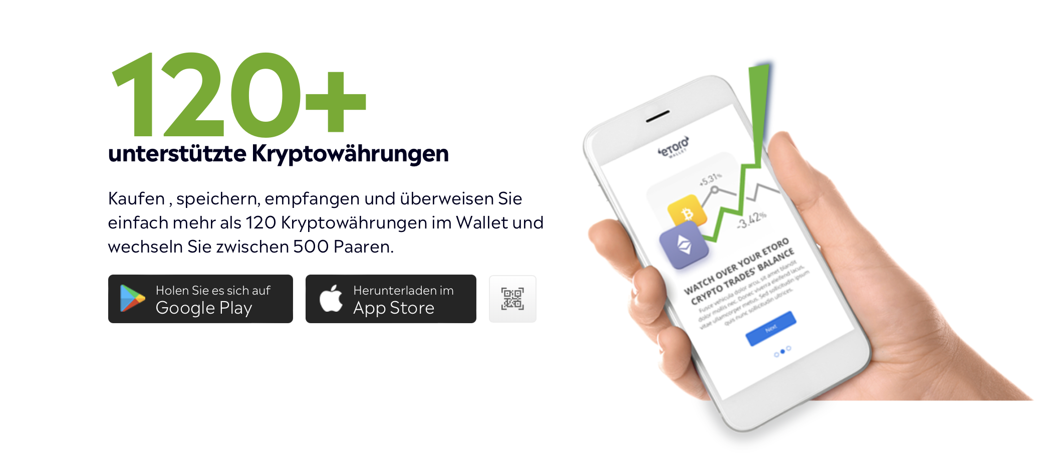 Download der eToro Wallet App im Google Play Store und im App Store