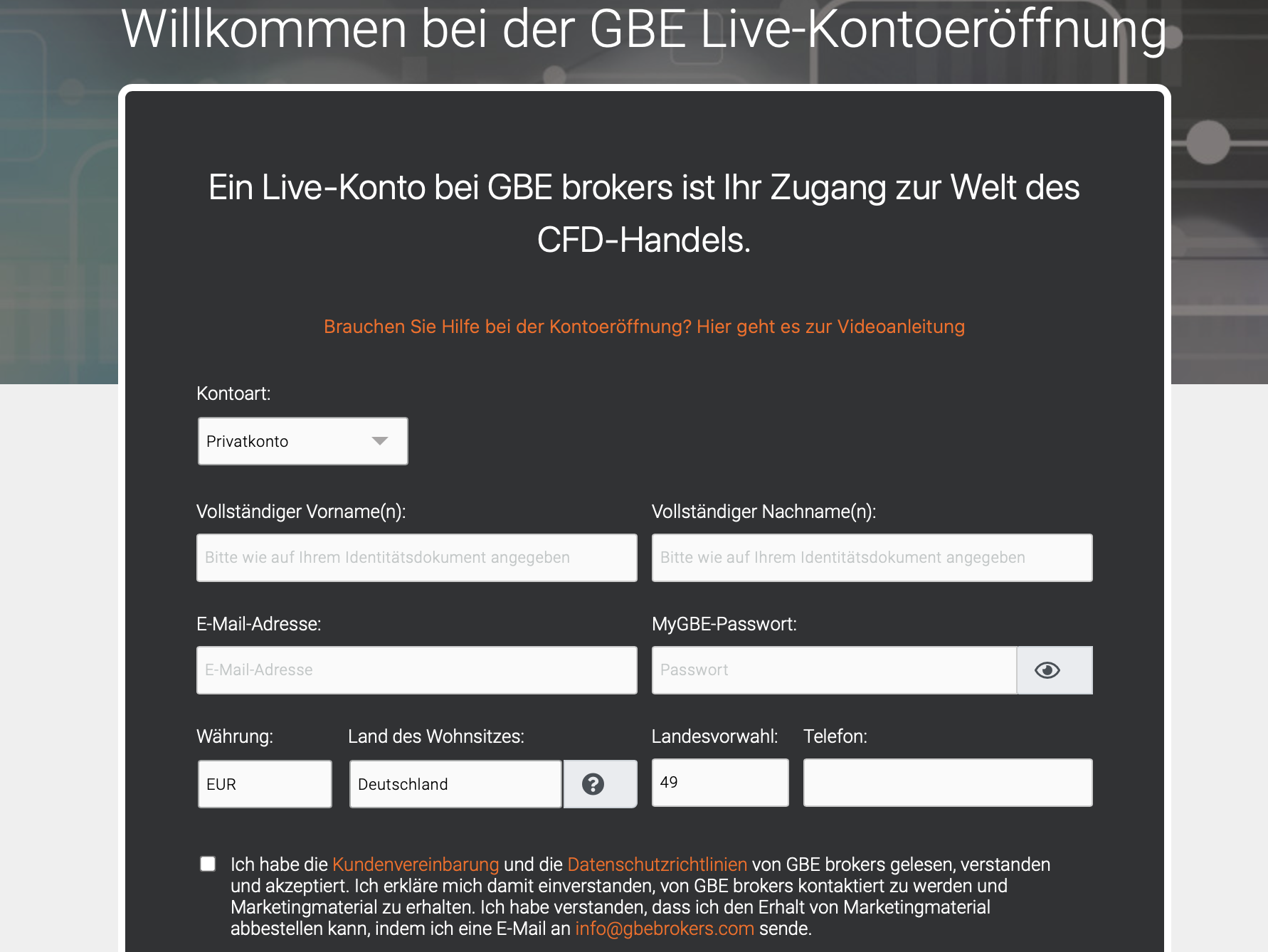 GBE Brokers Registrierung