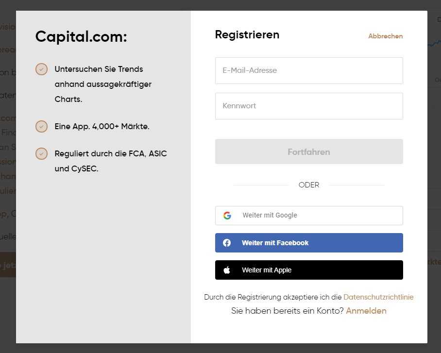 Capital.com Registrierung