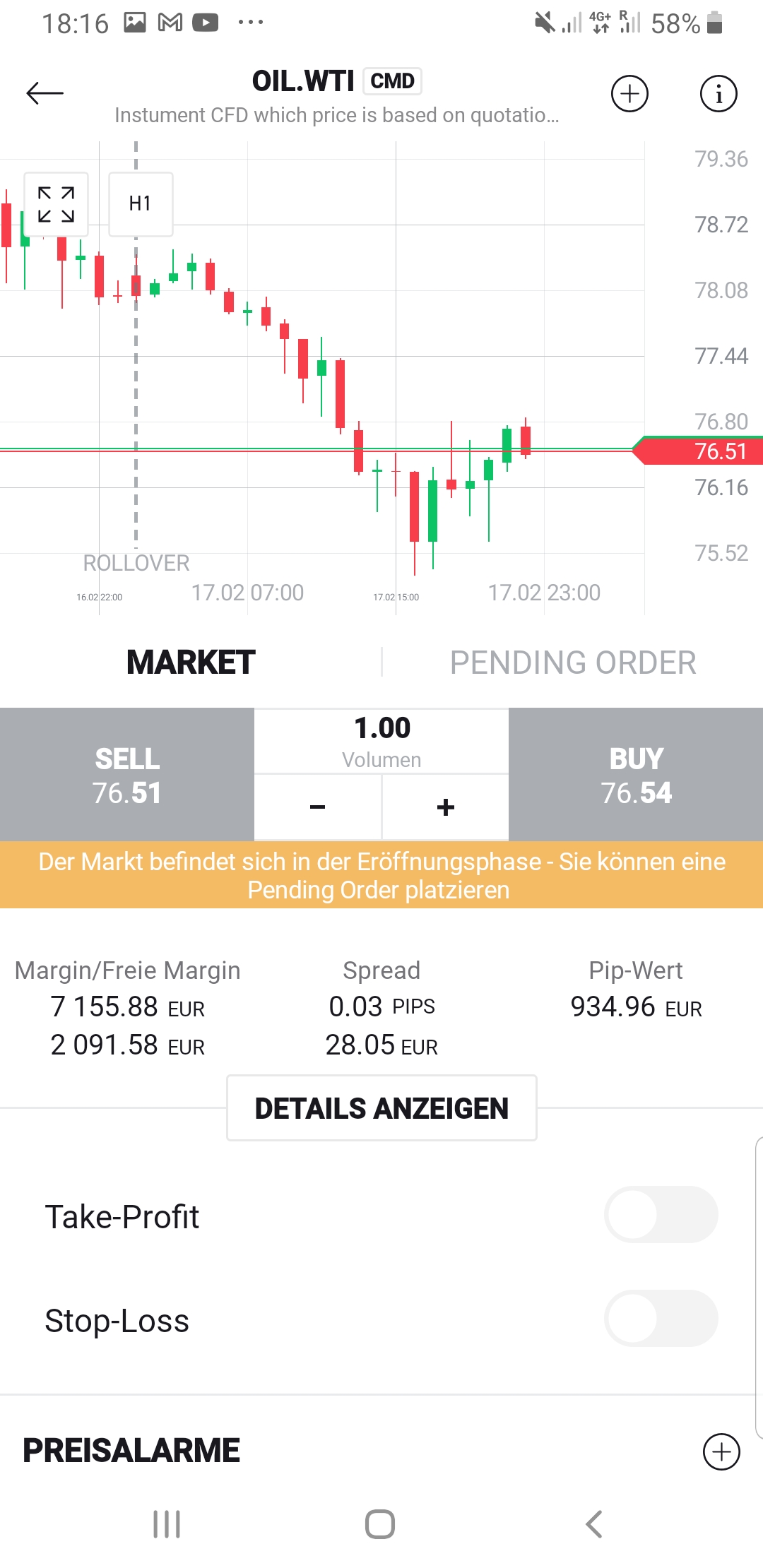 Charting in der XTB Investment App