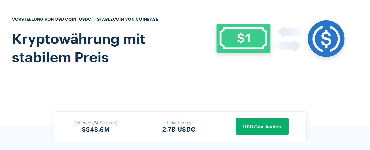 Der Coinbase USDC-Stablecoin - Kryptowährung mit stabilem Preis (Screenshot)
