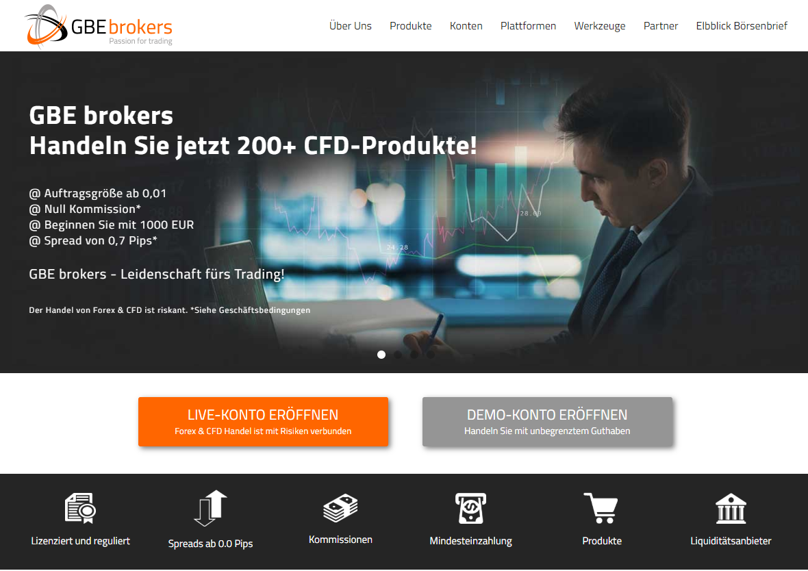 Forex Broker GBE Brokers Webseite