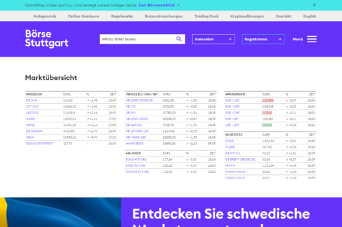 Offizielle Webseite der Börse Stuttgart - Marktübersicht