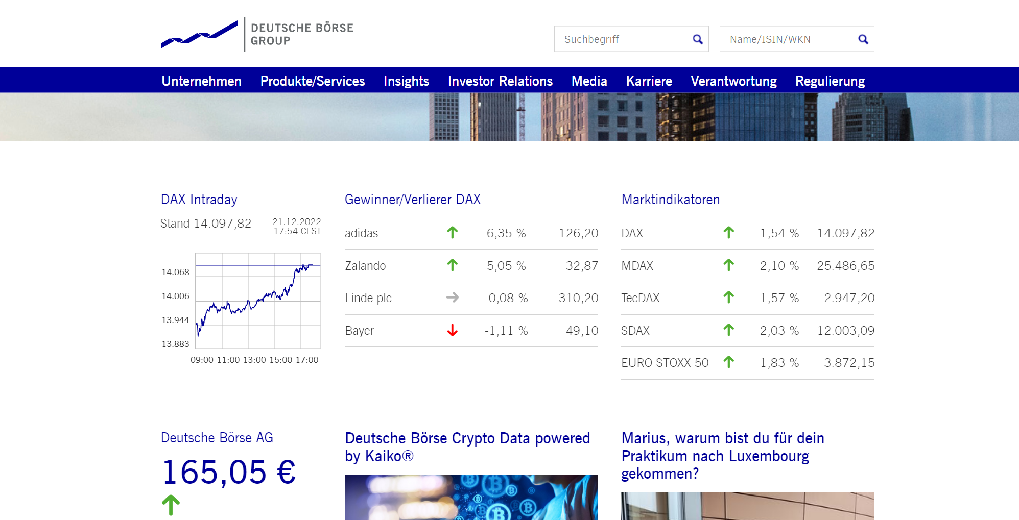 Offizielle Webseite der deutschen Börse