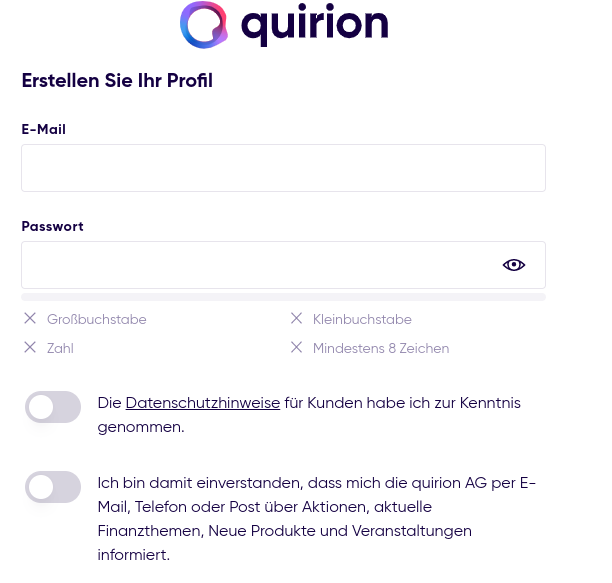 quirion - Profilerstellung (Screenshot)