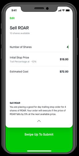 Screenshot von einem Smartphone, auf dem ein Verkauf von Aktien vorbereitet wird.