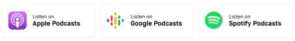 Übersicht über verschiedene Kanäle auf denen der Robinhood Podcast verfügbar ist: Apple Podcasts, Google Podcasts und Spotify Podcasts