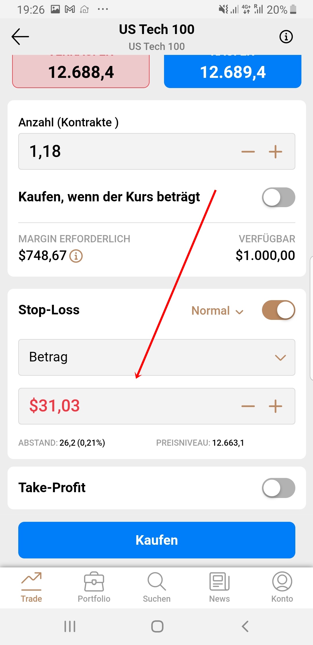 Stop Loss in der CFD App nutzen