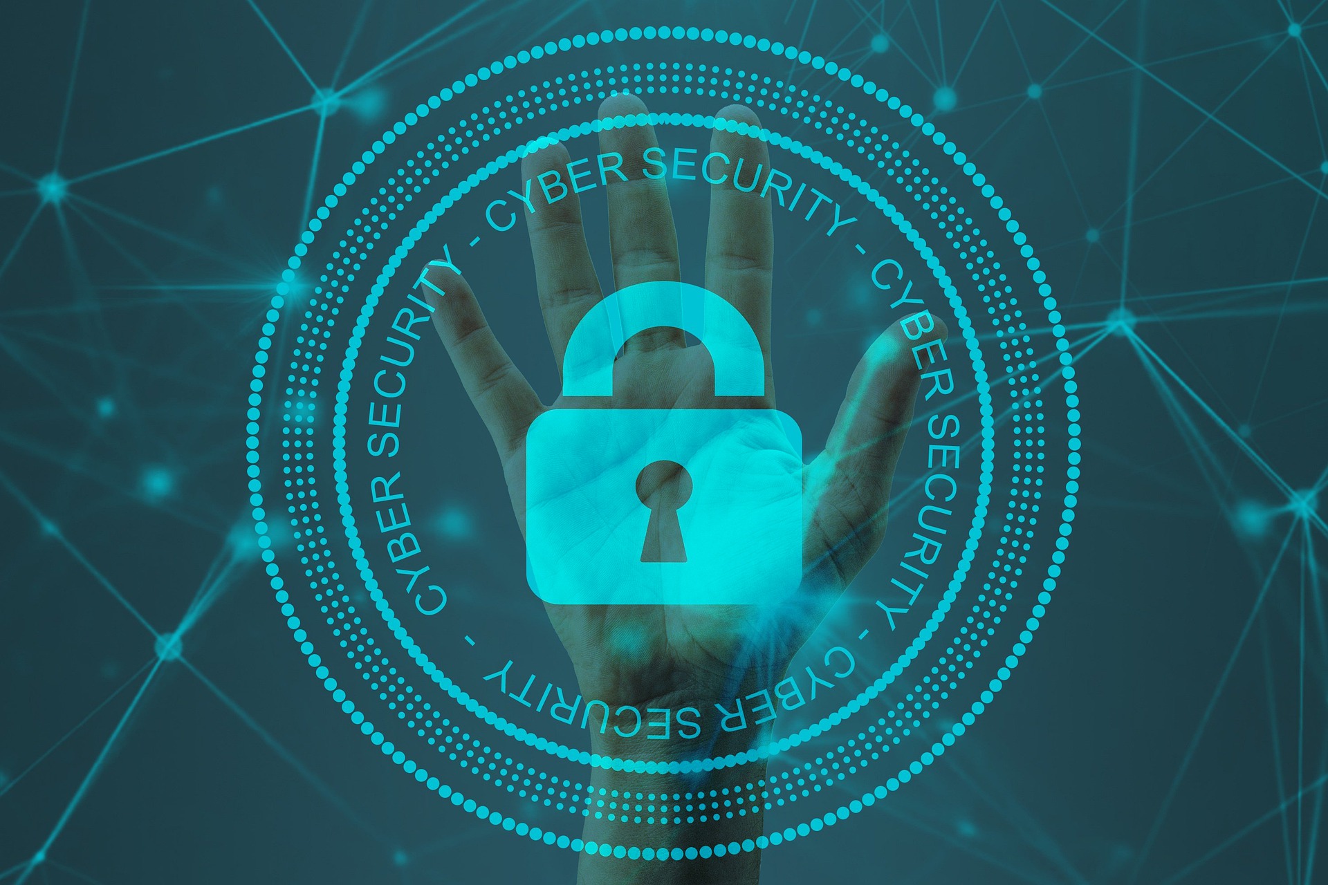 Schriftzug Cyber Security mit Schlosssymbol