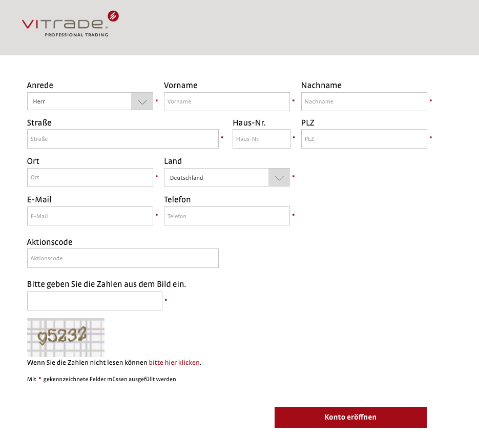 Registrierung bei ViTrade
