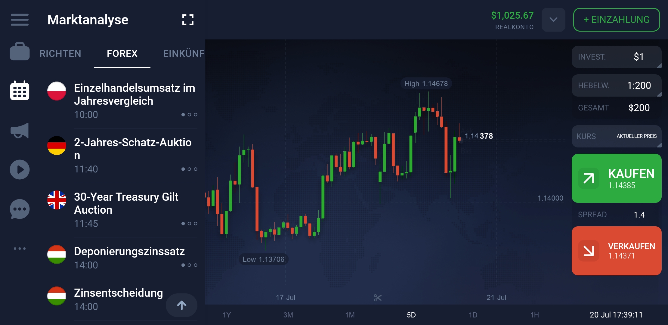 Wirtschaftskalender in der Forex Trading App
