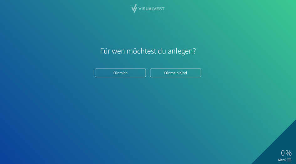 Onboarding-Startseite bei VisualVest