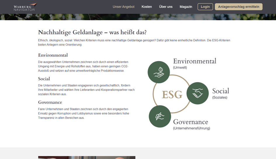Erläuterung des ESG-Konzept bei Warburg Navigator