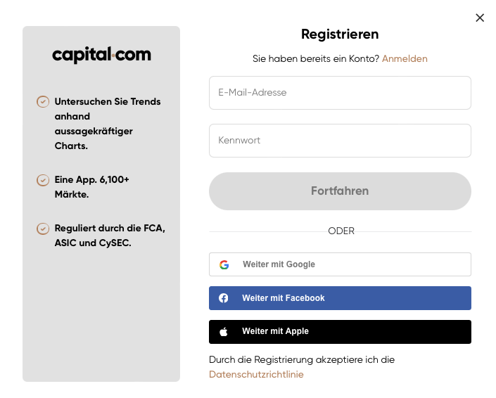 Capital.com Anmelden und registrieren