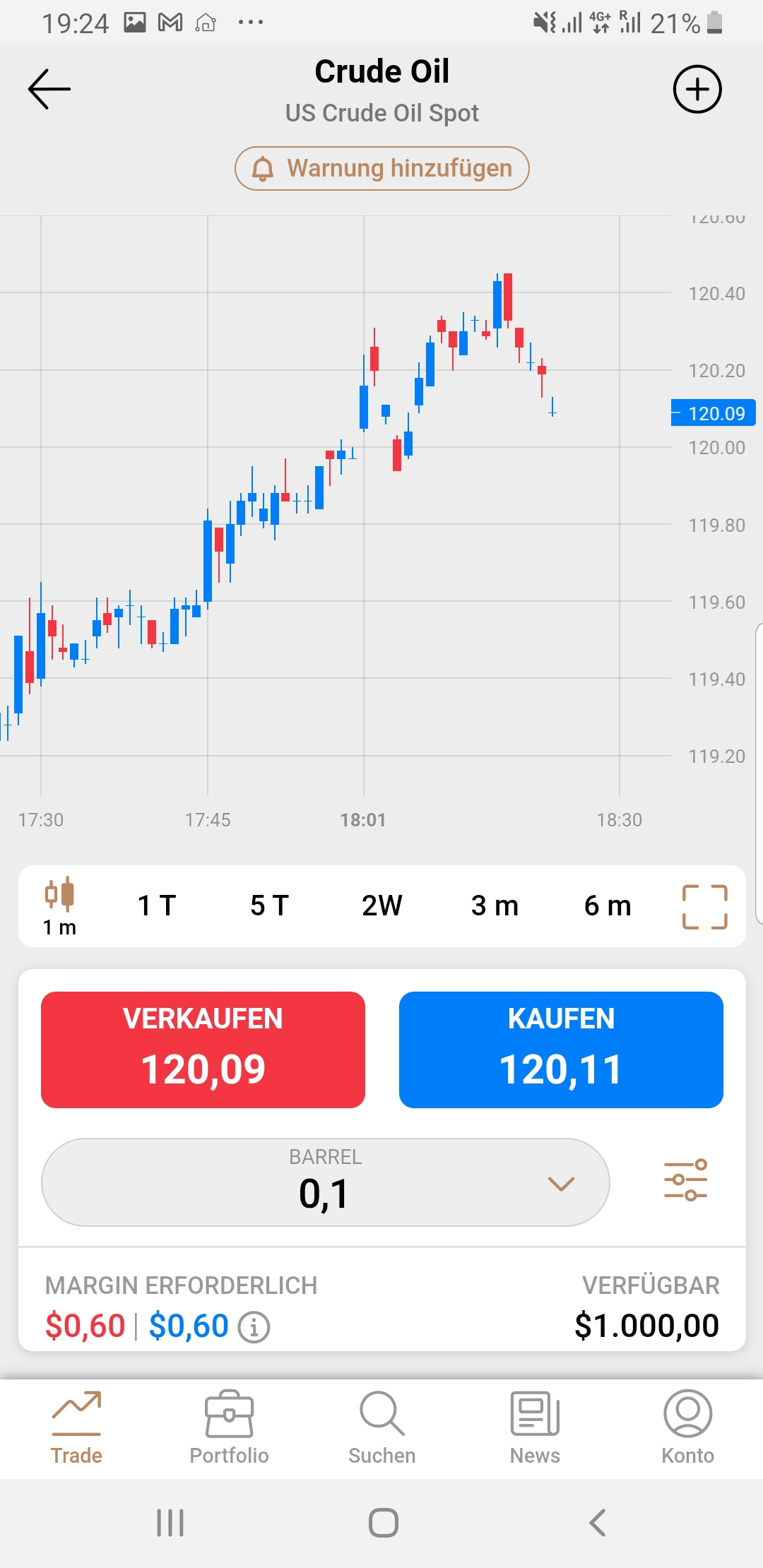 Capital.com Trading App - mobile Ansicht (Screenshot)