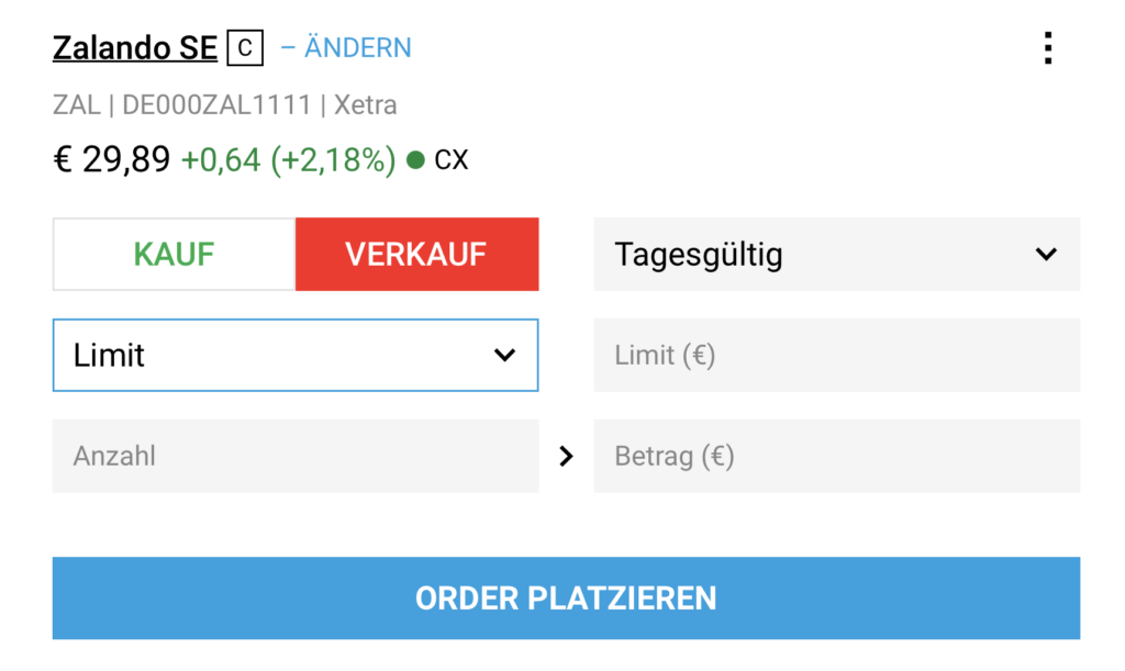 Sell Limit Orderticket