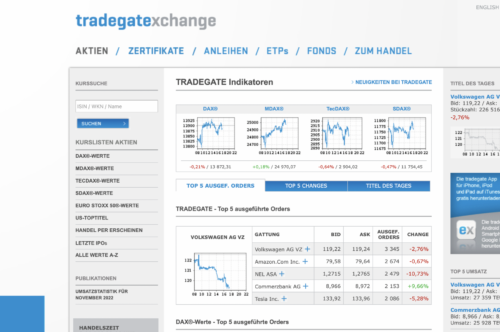 Webseite Tradegate Exchange