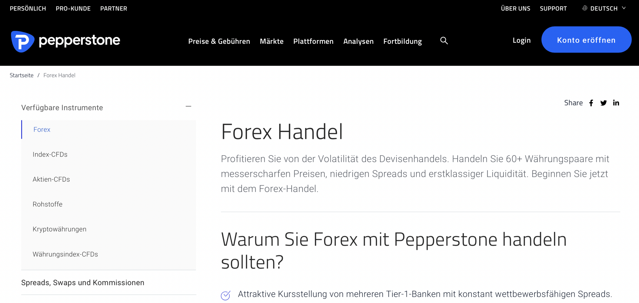 Infos zum Forex Handel auf der Pepperstone Website