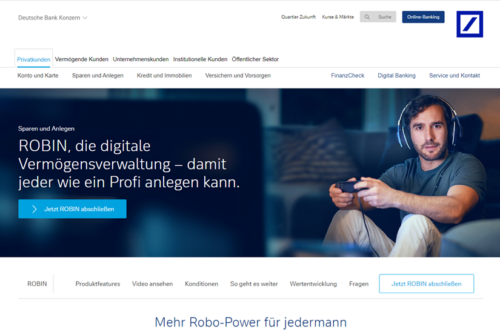 Robin Robo Advisor auf der Website der Deutschen Bank